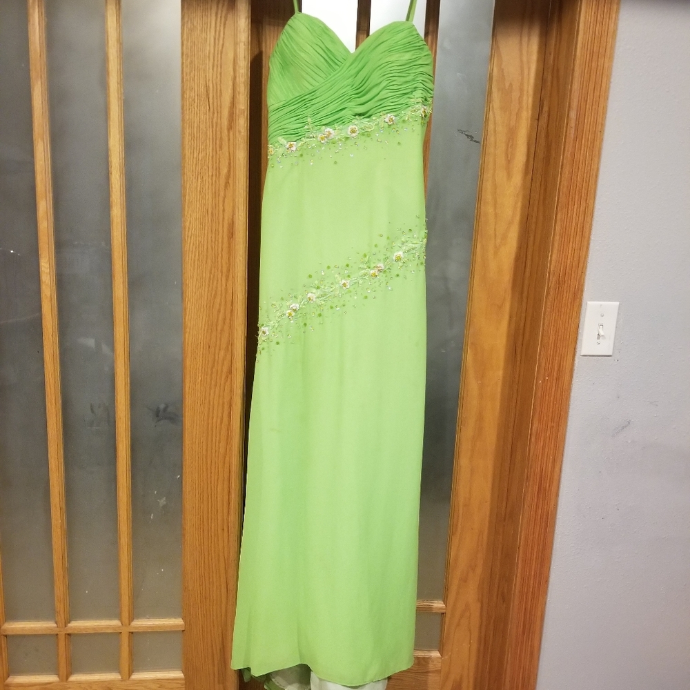 Green Formal Dress with floral beading